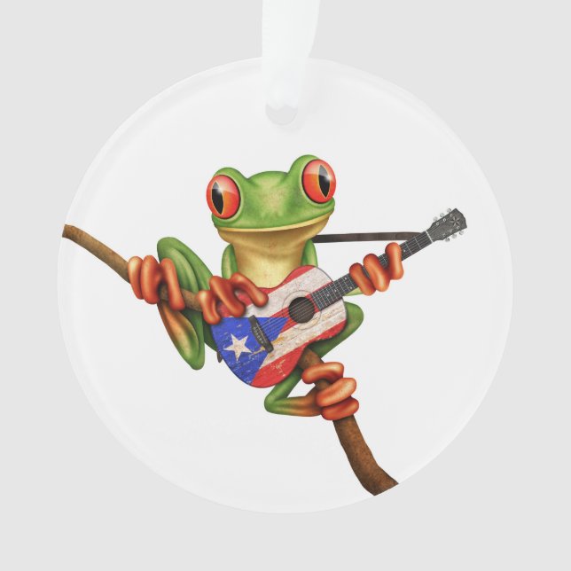 Grenouille d'arbre jouant le blanc de guitare de (devant)