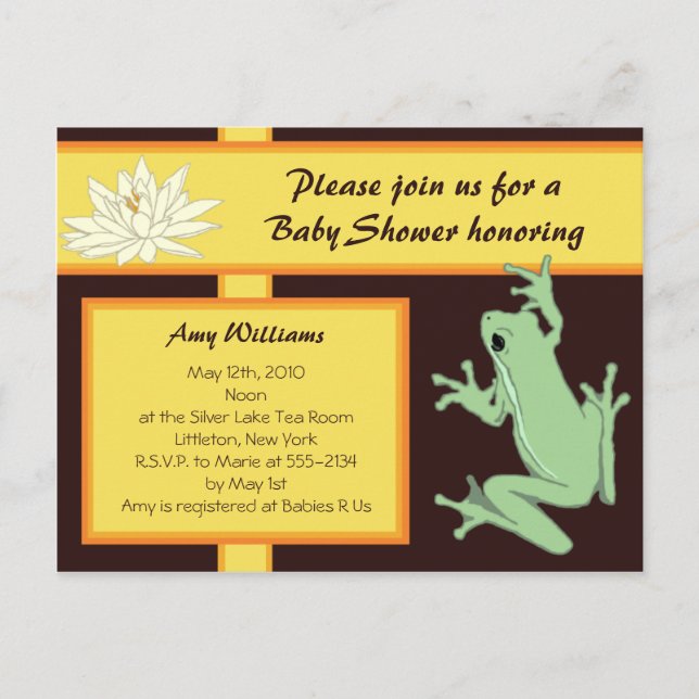 Grenouille d'or et Baby shower de Lotus Invitation (Devant)