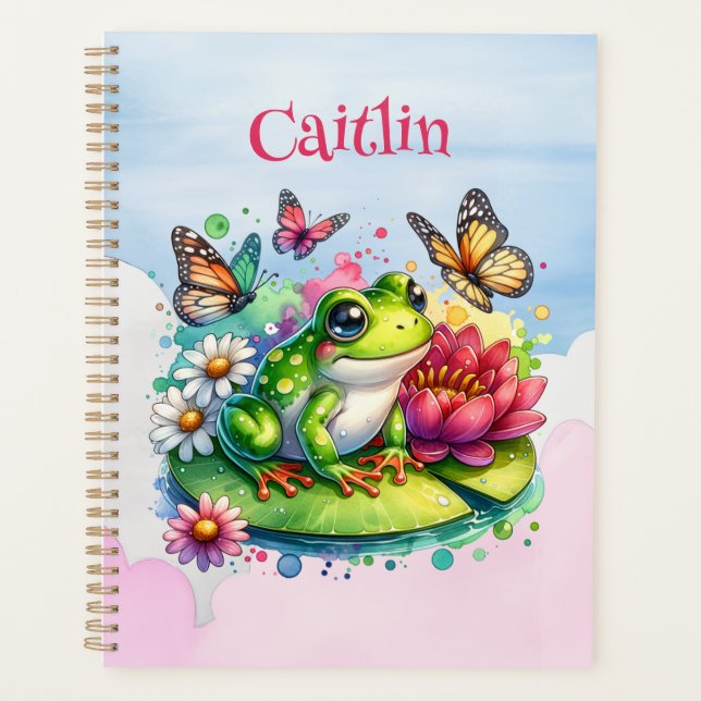Grenouille, fleurs et papillons personnalisés (Devant)