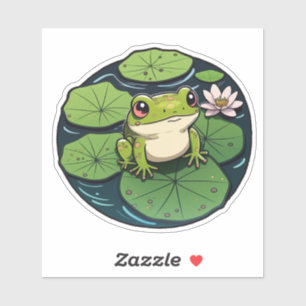Grenouille Kawaii douce sur Sticker Lily Pad, Gren