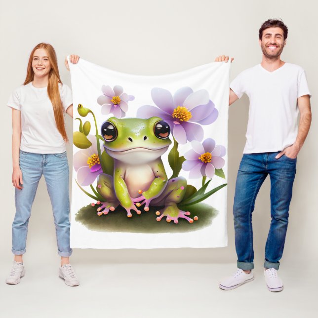 Grenouille mignonne dans une couverture de fleurs (En situation)
