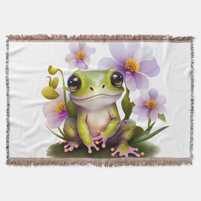 Grenouille mignonne dans une couverture de fleurs (Devant)