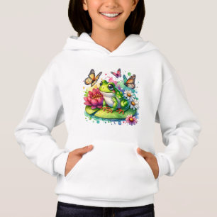 Grenouille mignonne sur Lily Pad avec Fleurs et Pa