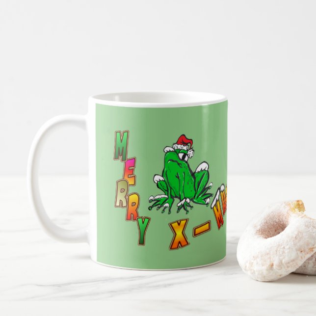Grenouille Père Noël Joyeux café de Noël Mug (Avec donut)