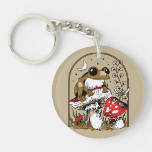 Grenouille sur un champignon sous un ciel éclairé