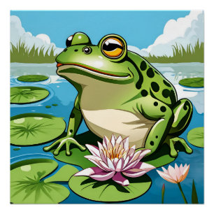Grenouille sur un tapis Lily Poster brillant