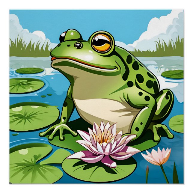 Grenouille sur un tapis Lily Poster brillant (Devant)