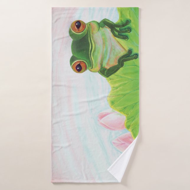 Grenouille verte Se détendre dans l'étang (Serviette de bain)