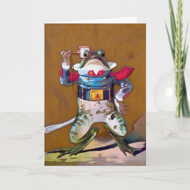 Grenouille vintage avec carte personnalisable Mono (Devant)