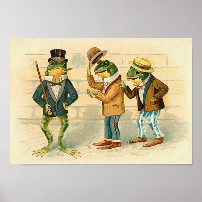 Grenouilles dans la rue - Poster d'art Vintage (Devant)