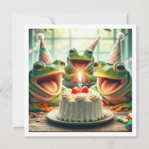 Grenouilles de fête mangeant gâteau invitation ann