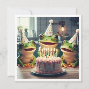 Grenouilles de fête mangeant gâteau invitation ann