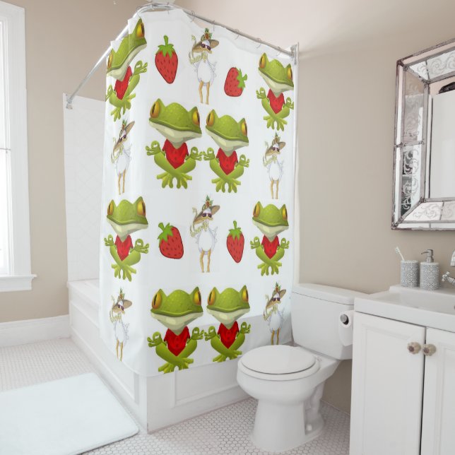 Grenouilles de rideau de douche Poulet fraise (En situation)