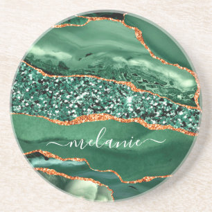 Grès Agate Green Gold Sparkle Dessous de verre en marbr