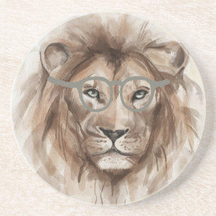 Grès Aquarelle Lion Dessous de verre en Beige & Brown