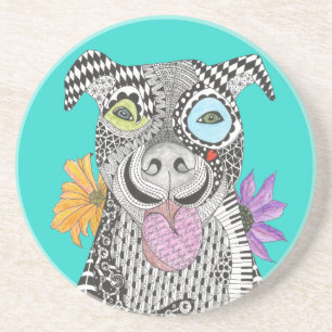Grès Dessous de verre de chien mâché en bleu