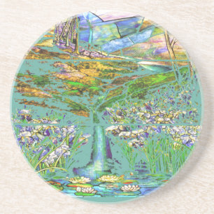 Grès Dessous de verre de jardin de l'eau en verre