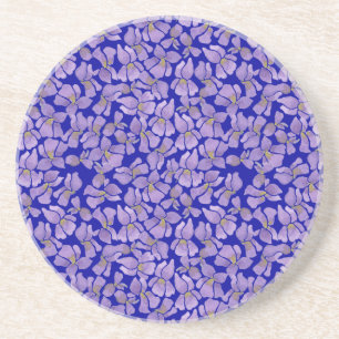 Grès Dessous de verre en grès, Violettes sur bleu foncé
