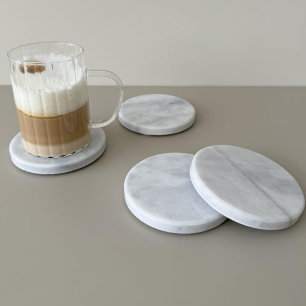 Grès Dessous de verre en marbre blanc et or de luxe – e