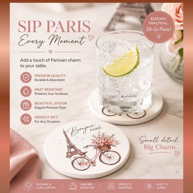 Grès Dessous de verre en verre Paris Vélo & Tour Eiffel (Créateur téléchargé)