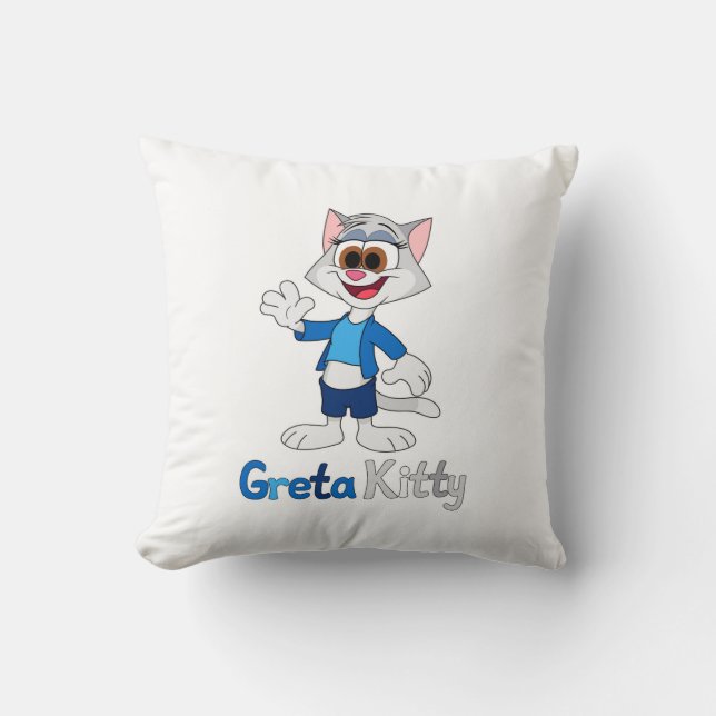 Greta Kitty Throw Pillow (Front)