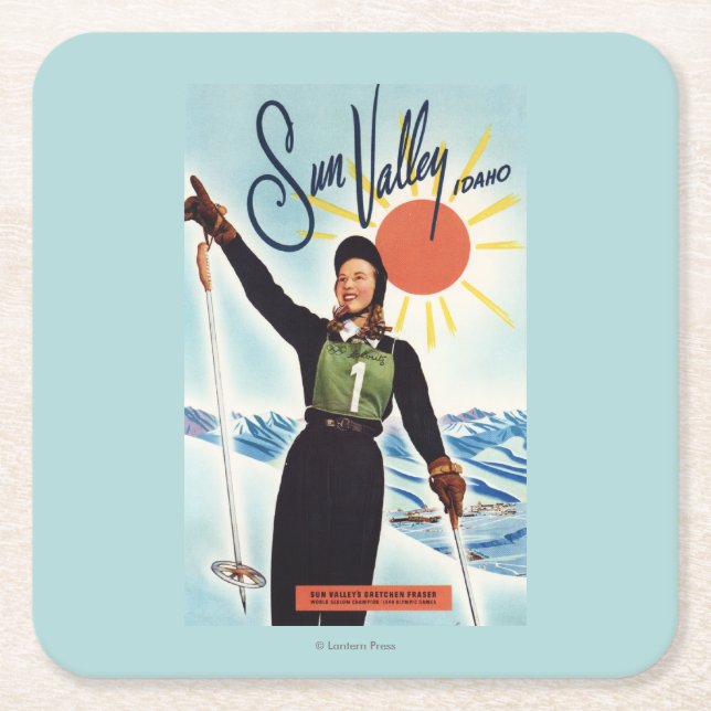Gretchen Fraser Advertisement Poster Square Paper Coaster (Front)