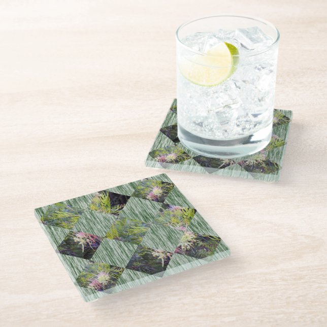 Grevillea: Embracing Nature's Diamond Patterns, Glass Coaster (Angled)