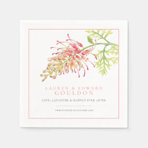 Grevillea flower watercolor wedding coral pink napkin