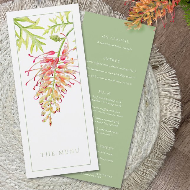 Grevillea watercolor floral green wedding menu (Creator Uploaded)