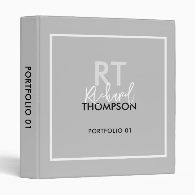Grey 3 Ring Binder Portfolio with Name  (Front/Spine)
