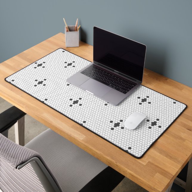 Grey 4-pointed star Faux Penny Tile Hexagon Tile Desk Mat (Office 2)