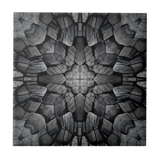Grey 4 pointed star geometric stone mosaic  tile (Front)