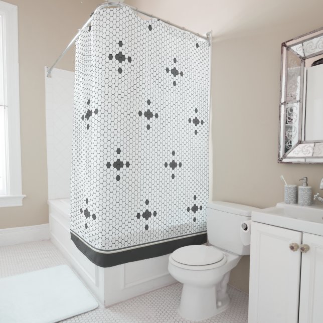 Grey 4-pointed star Hexagon Penny Tile Bathroom (In Situ)