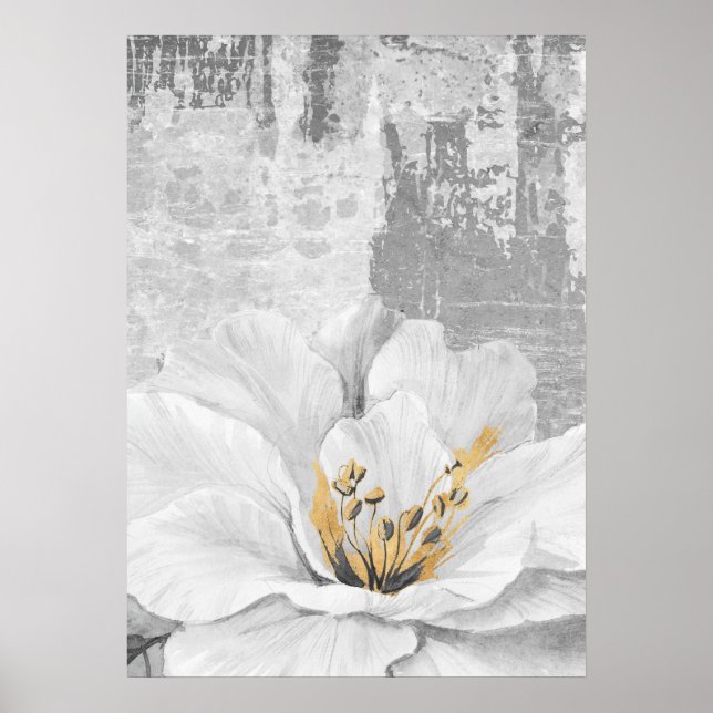 Grey Abstract Botanical Painting Wall Art Poster (Front)