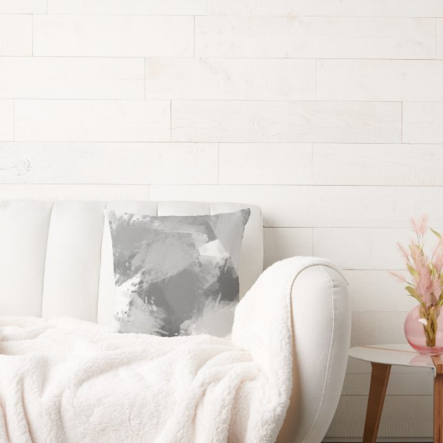 Grey Abstract Modern Brushstrokes Throw Pillow (Couch)