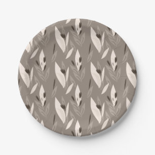 Grey abstract red retro flower pattern paper plate