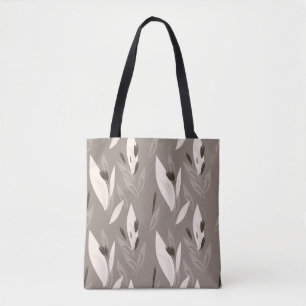 Grey abstract red retro flower pattern tote bag