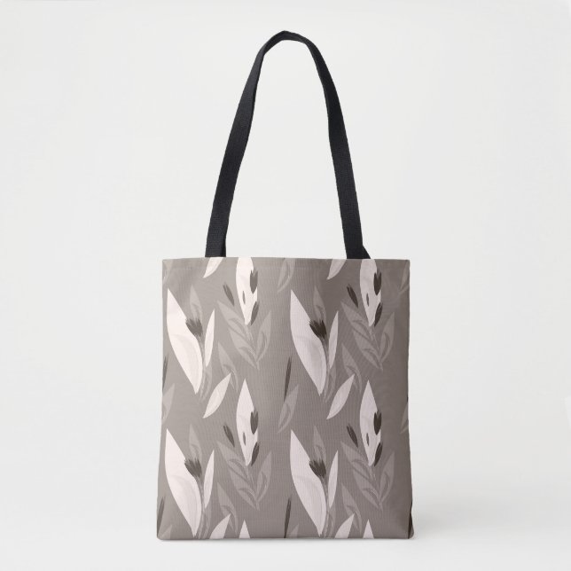 Grey abstract red retro flower pattern tote bag (Front)