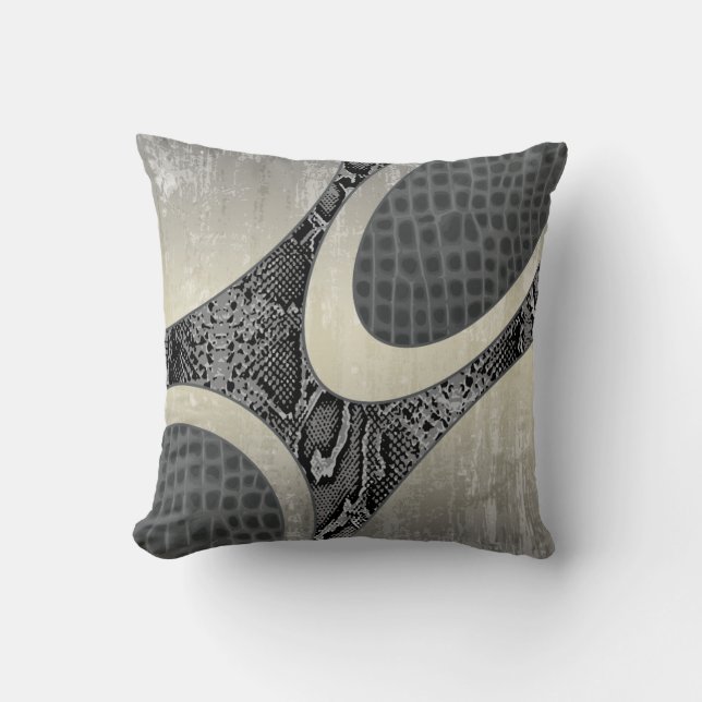 Grey Abstract Snakeskin Croc Pillow (Front)