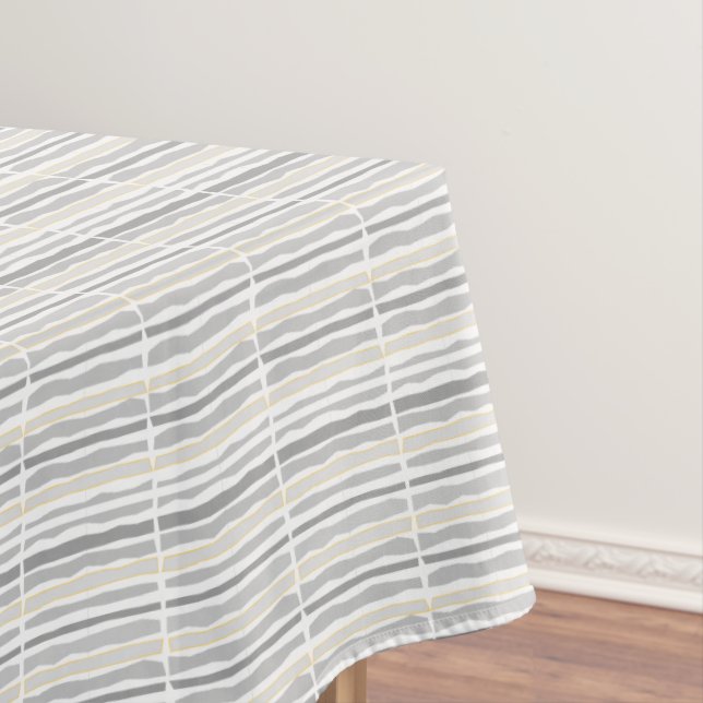 Grey Abstract Stripes Geometric Pattern Tablecloth (In Situ)