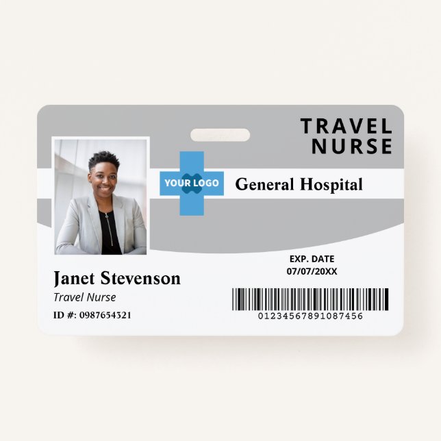 Grey Add Your Logo Hospital Employee Photo ID Badge (Front)