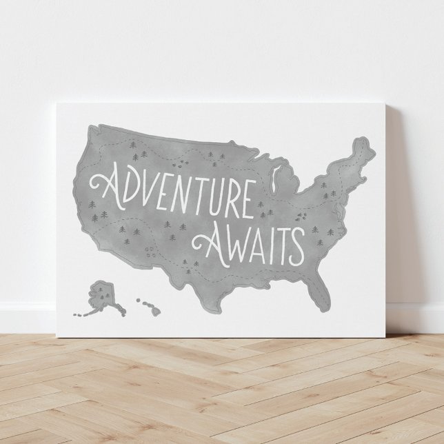 Grey Adventure Awaits US Map Kids Room Decor (Creator Uploaded)