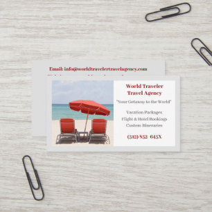 Grey Agent Travel Agency Red Beach Chairs Business Card