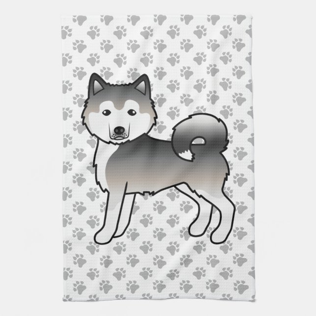 Grey Alaskan Malamute Cute Cartoon Dog Kitchen Towel (Vertical)
