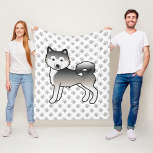 Grey Alaskan Malamute Cute Cartoon Dog & Paws Fleece Blanket