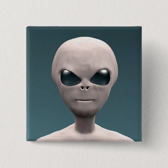 Grey Alien 2 Inch Square Button (Front)