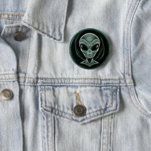 Grey Alien Head 2 Inch Round Button