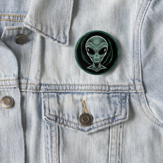 Grey Alien Head  2 Inch Round Button (In Situ)