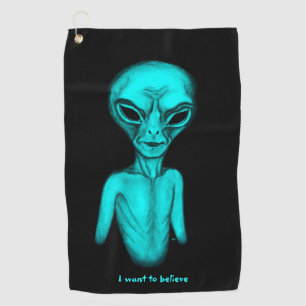 Grey Alien , I want to believe Golf Towel