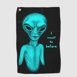 Grey Alien , I want to believe Golf Towel